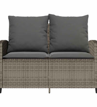 Gartensofa 2-Sitzer mit Kissen & Tisch Grau Poly Rattan