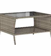 Gartensofa 2-Sitzer mit Kissen & Tisch Grau Poly Rattan