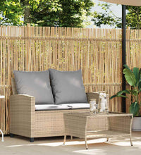 Gartensofa 2-Sitzer mit Kissen & Tisch Beige Poly Rattan