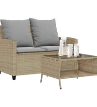 Gartensofa 2-Sitzer mit Kissen & Tisch Beige Poly Rattan