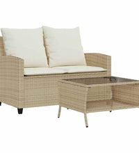 Gartensofa 2-Sitzer mit Kissen & Tisch Beige Poly Rattan