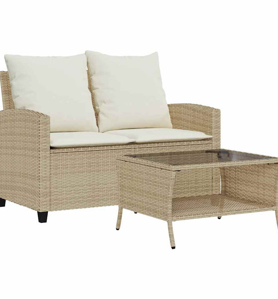 Gartensofa 2-Sitzer mit Kissen & Tisch Beige Poly Rattan