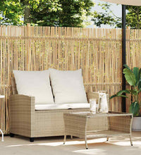 Gartensofa 2-Sitzer mit Kissen & Tisch Beige Poly Rattan