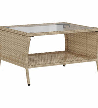 Gartensofa 2-Sitzer mit Kissen & Tisch Beige Poly Rattan