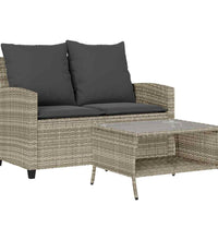 Gartensofa 2-Sitzer mit Kissen & Tisch Hellgrau Poly Rattan