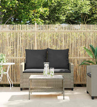 Gartensofa 2-Sitzer mit Kissen & Tisch Hellgrau Poly Rattan