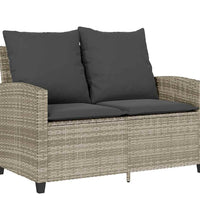 Gartensofa 2-Sitzer mit Kissen & Tisch Hellgrau Poly Rattan