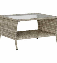 Gartensofa 2-Sitzer mit Kissen & Tisch Hellgrau Poly Rattan