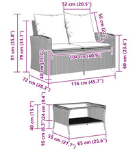 Gartensofa 2-Sitzer mit Kissen & Tisch Hellgrau Poly Rattan