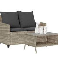 Gartensofa 2-Sitzer mit Kissen & Tisch Hellgrau Poly Rattan