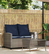 Gartensofa 2-Sitzer mit Kissen & Tisch Grau Poly Rattan