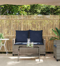 Gartensofa 2-Sitzer mit Kissen & Tisch Grau Poly Rattan