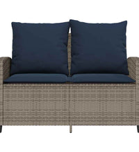 Gartensofa 2-Sitzer mit Kissen & Tisch Grau Poly Rattan