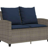 Gartensofa 2-Sitzer mit Kissen & Tisch Grau Poly Rattan