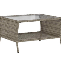 Gartensofa 2-Sitzer mit Kissen & Tisch Grau Poly Rattan