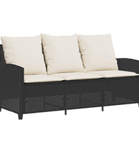 Gartensofa 3-Sitzer mit Kissen & Tisch Schwarz Poly Rattan