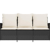 Gartensofa 3-Sitzer mit Kissen & Tisch Schwarz Poly Rattan