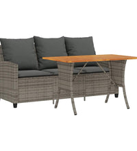 Gartensofa 3-Sitzer mit Kissen & Tisch Grau Poly Rattan