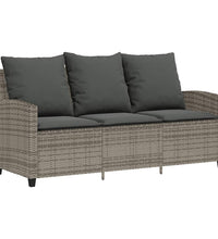 Gartensofa 3-Sitzer mit Kissen & Tisch Grau Poly Rattan