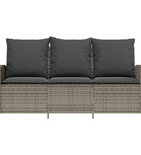 Gartensofa 3-Sitzer mit Kissen & Tisch Grau Poly Rattan