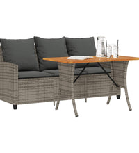 Gartensofa 3-Sitzer mit Kissen & Tisch Grau Poly Rattan