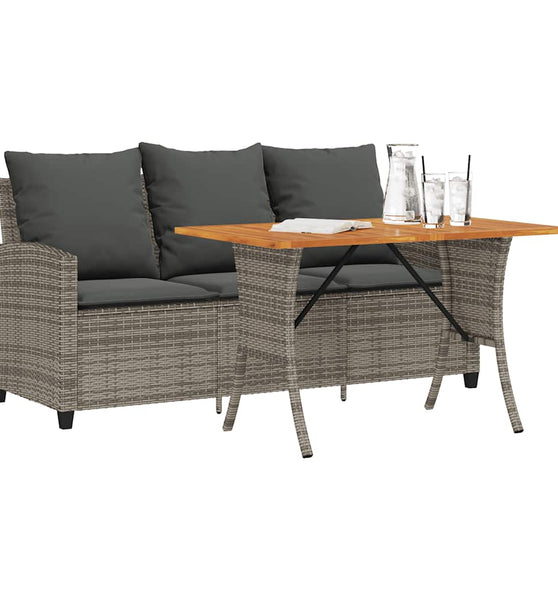 Gartensofa 3-Sitzer mit Kissen & Tisch Grau Poly Rattan