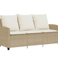 Gartensofa 3-Sitzer mit Kissen & Tisch Beige Poly Rattan