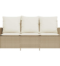 Gartensofa 3-Sitzer mit Kissen & Tisch Beige Poly Rattan