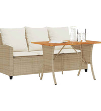 Gartensofa 3-Sitzer mit Kissen & Tisch Beige Poly Rattan