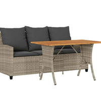 Gartensofa 3-Sitzer mit Kissen & Tisch Hellgrau Poly Rattan