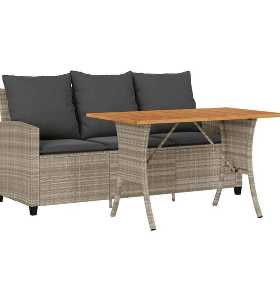 Gartensofa 3-Sitzer mit Kissen & Tisch Hellgrau Poly Rattan