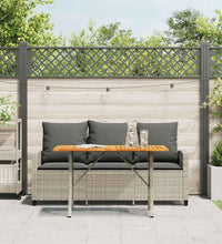 Gartensofa 3-Sitzer mit Kissen & Tisch Hellgrau Poly Rattan