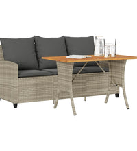 Gartensofa 3-Sitzer mit Kissen & Tisch Hellgrau Poly Rattan