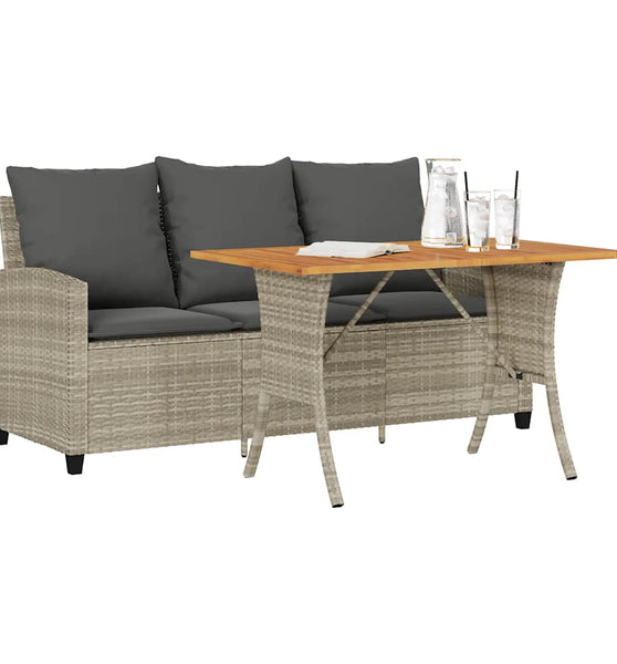 Gartensofa 3-Sitzer mit Kissen & Tisch Hellgrau Poly Rattan