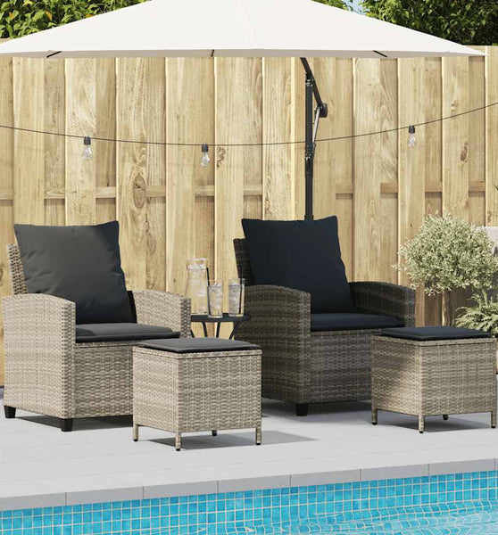 4-tlg. Garten-Sofagarnitur mit Kissen Hellgrau Poly Rattan