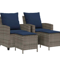 4-tlg. Garten-Sofagarnitur mit Kissen Grau Poly Rattan