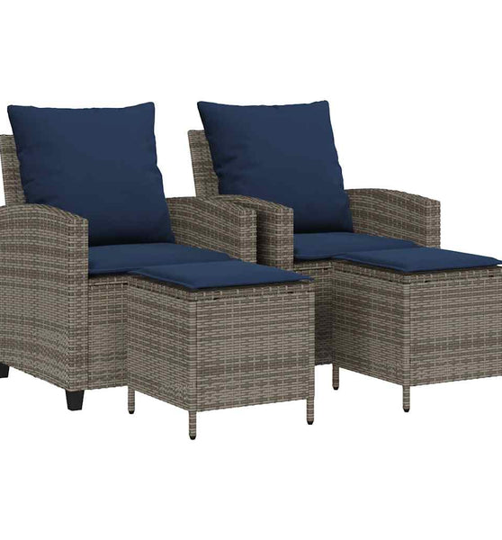 4-tlg. Garten-Sofagarnitur mit Kissen Grau Poly Rattan