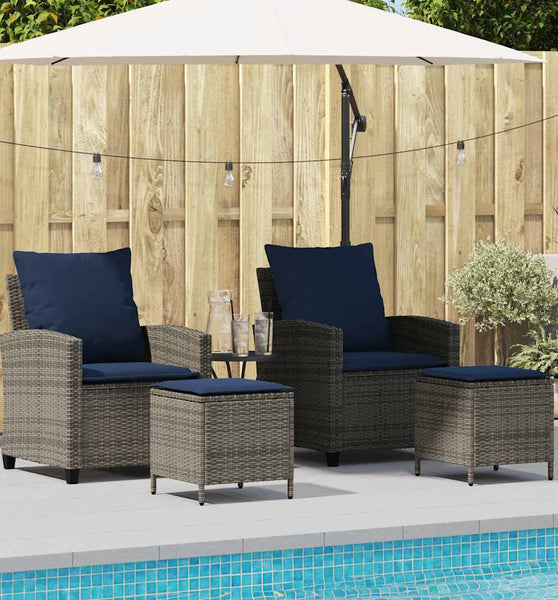4-tlg. Garten-Sofagarnitur mit Kissen Grau Poly Rattan