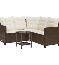 Gartensofa in L-Form mit Tisch und Kissen Braun Poly Rattan