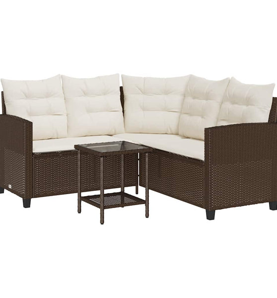 Gartensofa in L-Form mit Tisch und Kissen Braun Poly Rattan
