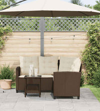 Gartensofa in L-Form mit Tisch und Kissen Braun Poly Rattan