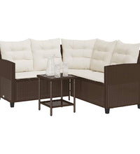 Gartensofa in L-Form mit Tisch und Kissen Braun Poly Rattan