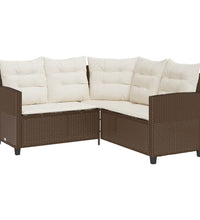 Gartensofa in L-Form mit Tisch und Kissen Braun Poly Rattan