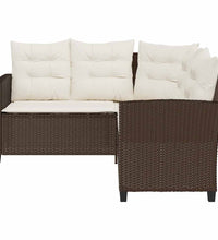 Gartensofa in L-Form mit Tisch und Kissen Braun Poly Rattan