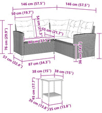 Gartensofa in L-Form mit Tisch und Kissen Braun Poly Rattan