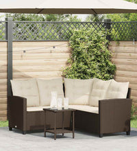 Gartensofa in L-Form mit Tisch und Kissen Braun Poly Rattan