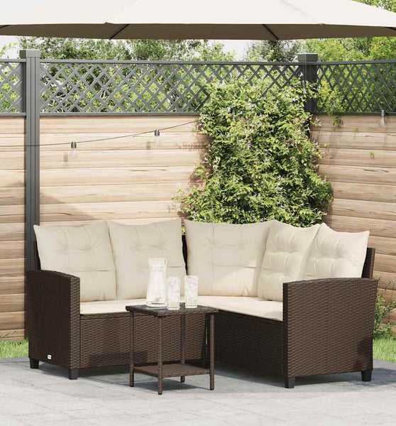 Gartensofa in L-Form mit Tisch und Kissen Braun Poly Rattan