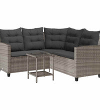 Gartensofa in L-Form mit Tisch und Kissen Grau Poly Rattan