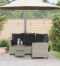Gartensofa in L-Form mit Tisch und Kissen Grau Poly Rattan