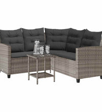 Gartensofa in L-Form mit Tisch und Kissen Grau Poly Rattan